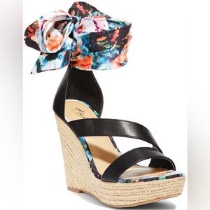 Thalia Sodi Platform Wedge Espadrilles Sandals With Floral Ankle Ties 8.5